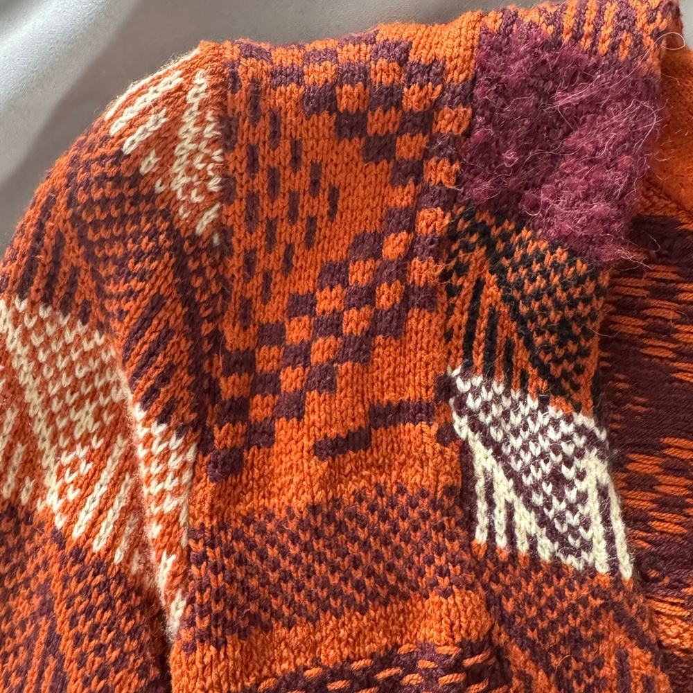 Free People Boho Knit Sweater Patchwork Dress Sm Orange Alpaca Blend Bell Sleeve - Picture 6 of 10